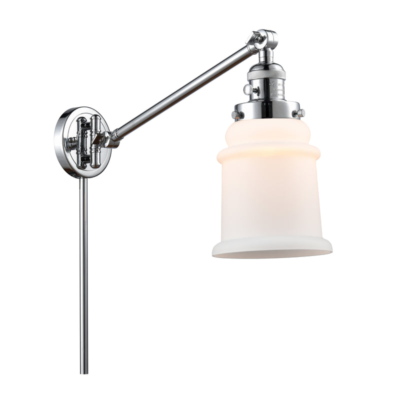 Canton Swing Arm shown in the Polished Chrome finish with a Matte White shade