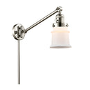 Canton Swing Arm shown in the Polished Nickel finish with a Matte White shade