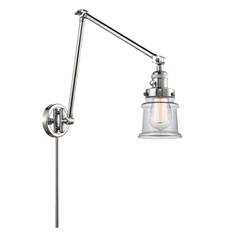 Canton Swing Arm shown in the Polished Chrome finish with a Clear shade