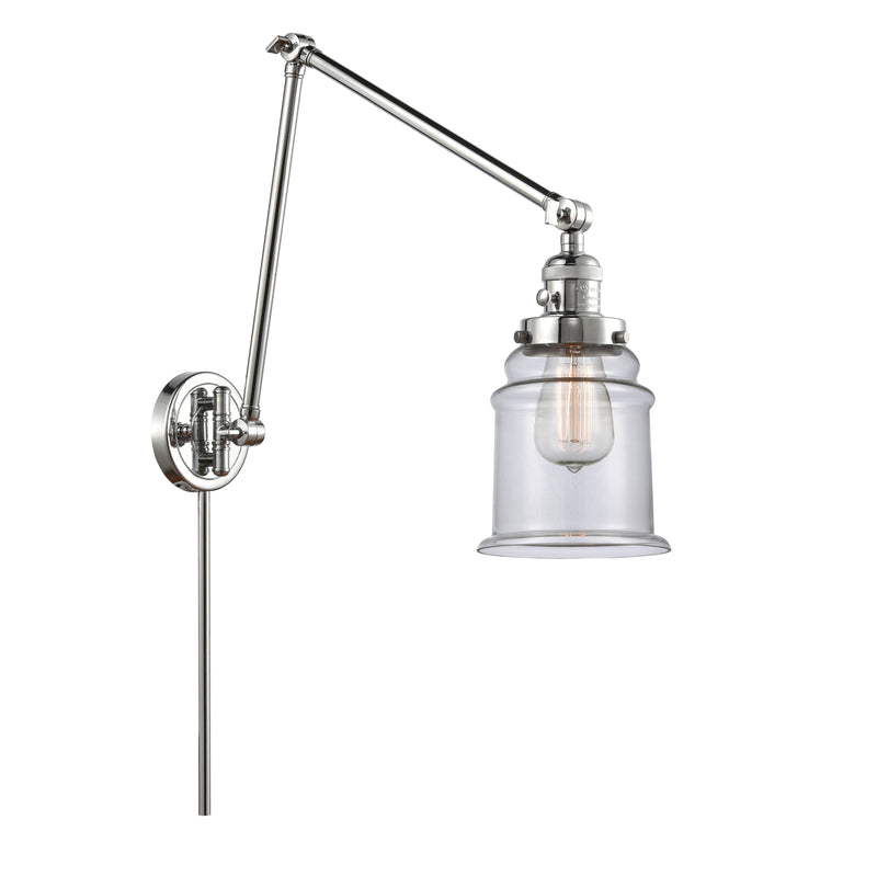Canton Swing Arm shown in the Polished Chrome finish with a Clear shade