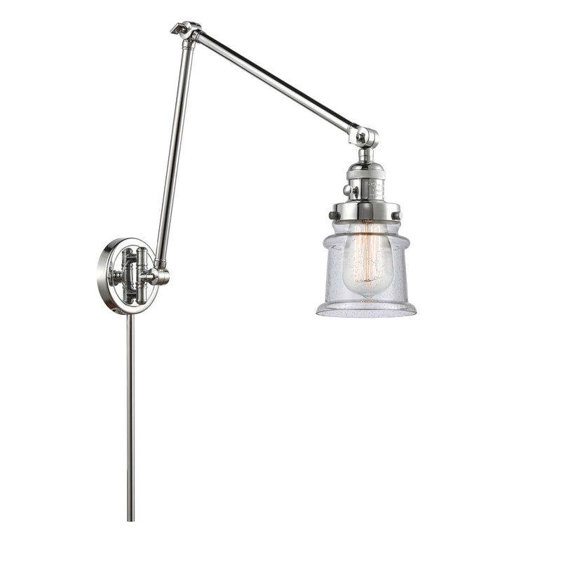 Canton Swing Arm shown in the Polished Chrome finish with a Seedy shade