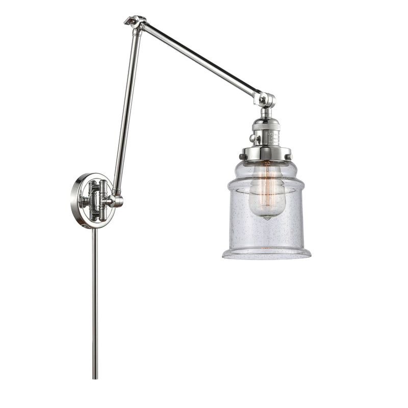 Canton Swing Arm shown in the Polished Chrome finish with a Seedy shade