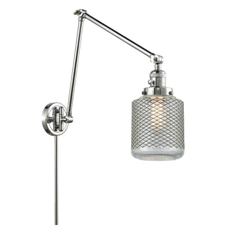 Stanton Swing Arm shown in the Polished Chrome finish with a Clear Wire Mesh shade