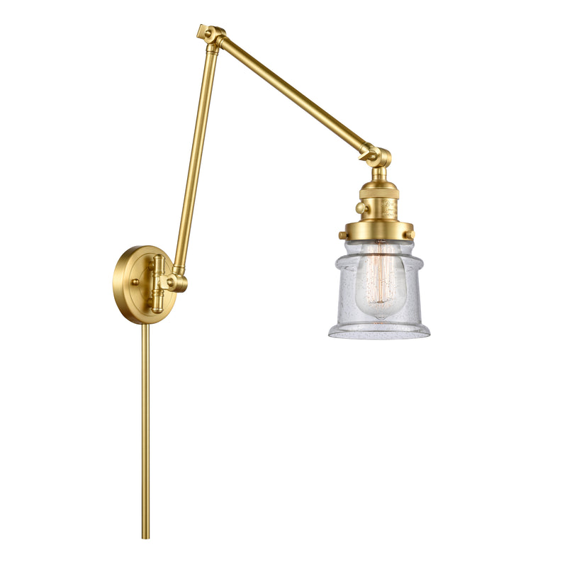 Canton Swing Arm shown in the Satin Gold finish with a Seedy shade