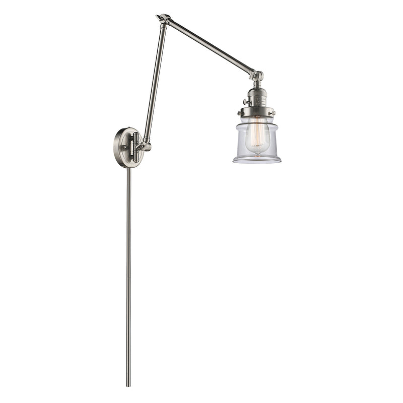 Canton Swing Arm shown in the Brushed Satin Nickel finish with a Clear shade