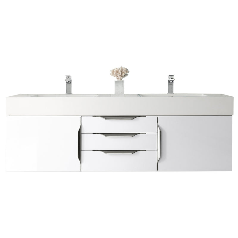 James Martin Mercer Island 59" Double Vanity Glossy White with Glossy White Composite Top 389-V59D-GW-A-GW