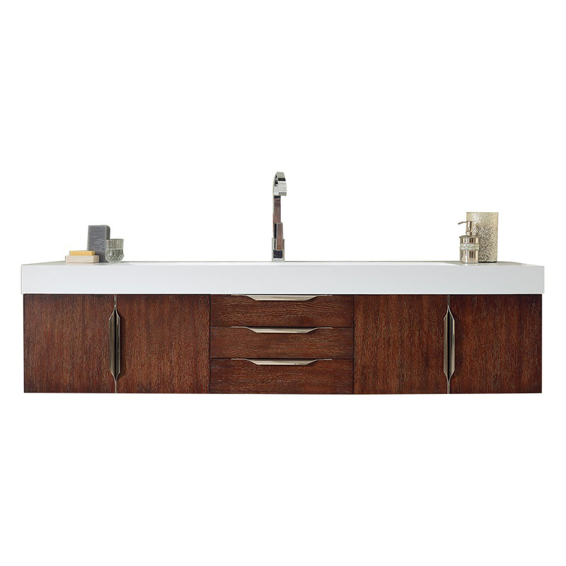 James Martin Mercer Island 72" Single Vanity Coffee Oak with Glossy White Composite Top 389-V72S-CFO-A-GW