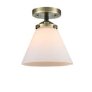 Cone Semi-Flush Mount shown in the Black Antique Brass finish with a Matte White shade