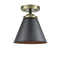 Appalachian Semi-Flush Mount shown in the Black Antique Brass finish with a Matte Black shade