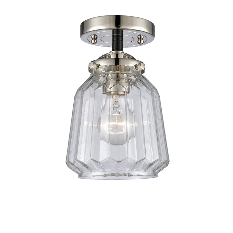 Chatham Semi-Flush Mount shown in the Black Polished Nickel finish with a Clear shade