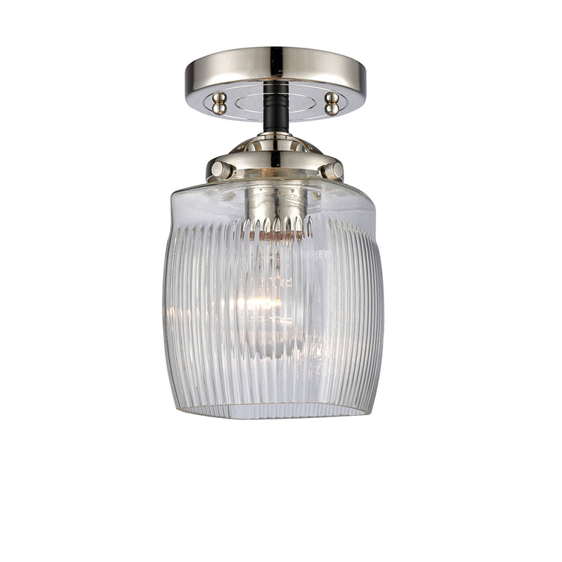 Colton Semi-Flush Mount shown in the Black Polished Nickel finish with a Clear Halophane shade