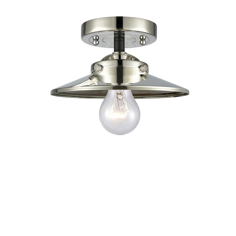 Railroad Semi-Flush Mount shown in the Black Polished Nickel finish with a Polished Nickel shade