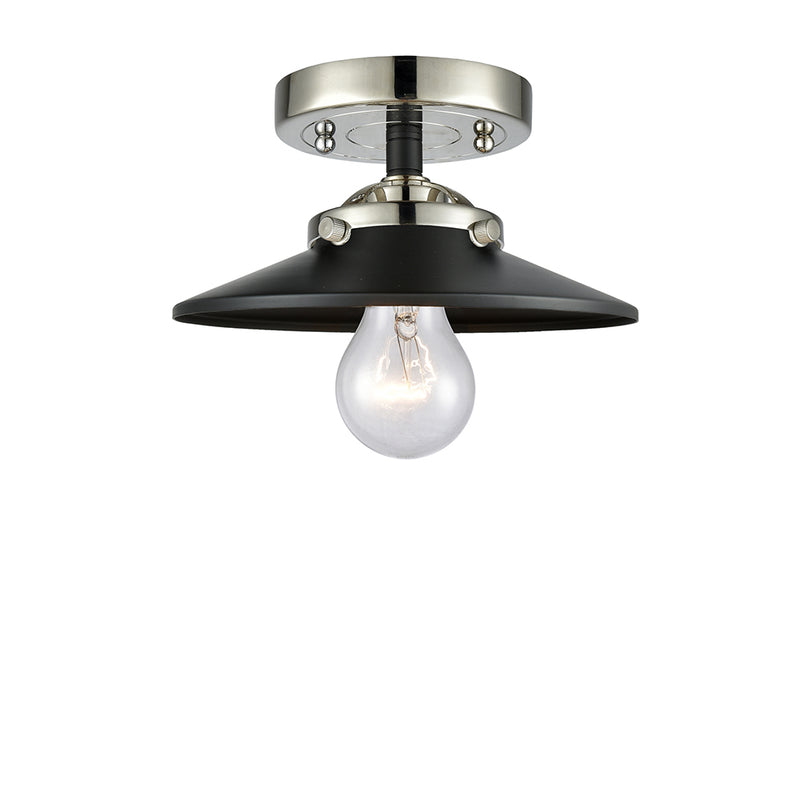 Railroad Semi-Flush Mount shown in the Black Polished Nickel finish with a Matte Black shade