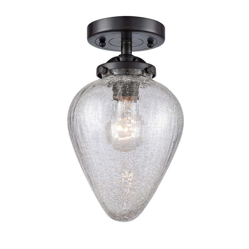 Geneseo Semi-Flush Mount shown in the Oil Rubbed Bronze finish with a Clear Crackled shade