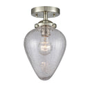 Geneseo Semi-Flush Mount shown in the Brushed Satin Nickel finish with a Clear Crackled shade