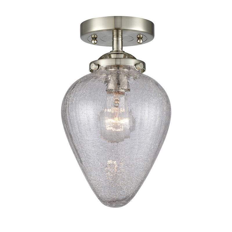Geneseo Semi-Flush Mount shown in the Brushed Satin Nickel finish with a Clear Crackled shade
