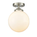 Beacon Semi-Flush Mount shown in the Brushed Satin Nickel finish with a Matte White shade