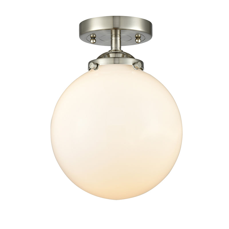 Beacon Semi-Flush Mount shown in the Brushed Satin Nickel finish with a Matte White shade