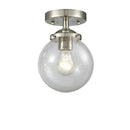 Beacon Semi-Flush Mount shown in the Brushed Satin Nickel finish with a Seedy shade