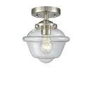 Oxford Semi-Flush Mount shown in the Brushed Satin Nickel finish with a Clear shade