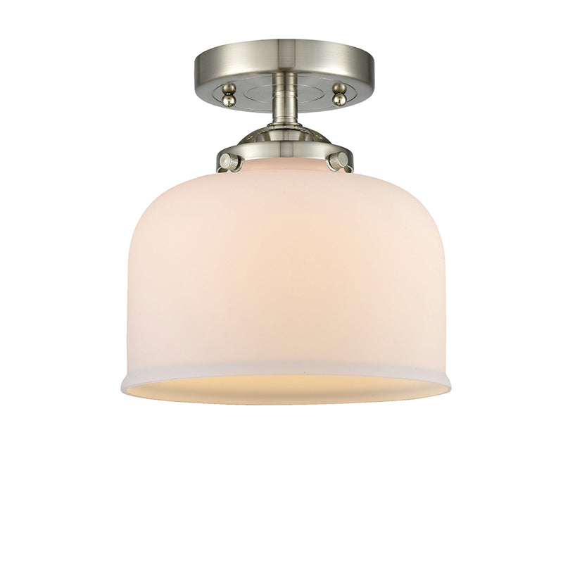 Bell Semi-Flush Mount shown in the Brushed Satin Nickel finish with a Matte White shade