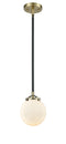 Innovations Lighting Beacon 1-80 watt 6 inch Black Antique Brass Mini Pendant with Gloss White glass and Solid Brass Hang Straight Swivel 2841SBABG2016
