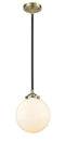Innovations Lighting Beacon 1-100 watt 8 inch Black Antique Brass Mini Pendant with Gloss White glass and Solid Brass Hang Straight Swivel 2841SBABG2018