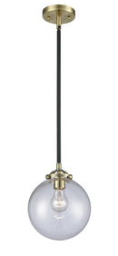 Innovations Lighting Beacon 1-100 watt 8 inch Black Antique Brass Mini Pendant with Clear glass and Solid Brass Hang Straight Swivel 2841SBABG2028