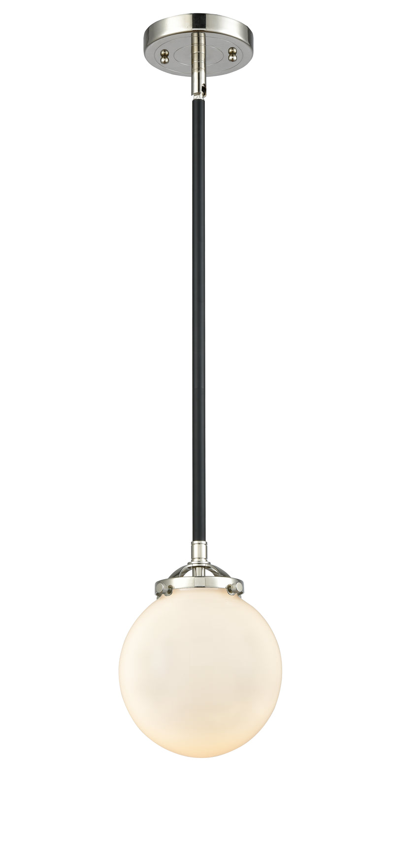 Innovations Lighting Beacon 1-80 watt 6 inch Black Polished Nickel Mini Pendant with Gloss White glass and Solid Brass Hang Straight Swivel 2841SBPNG2016