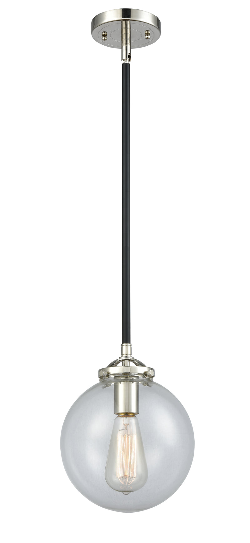 Innovations Lighting Beacon 1-100 watt 8 inch Black Polished Nickel Mini Pendant with Clear glass and Solid Brass Hang Straight Swivel 2841SBPNG2028