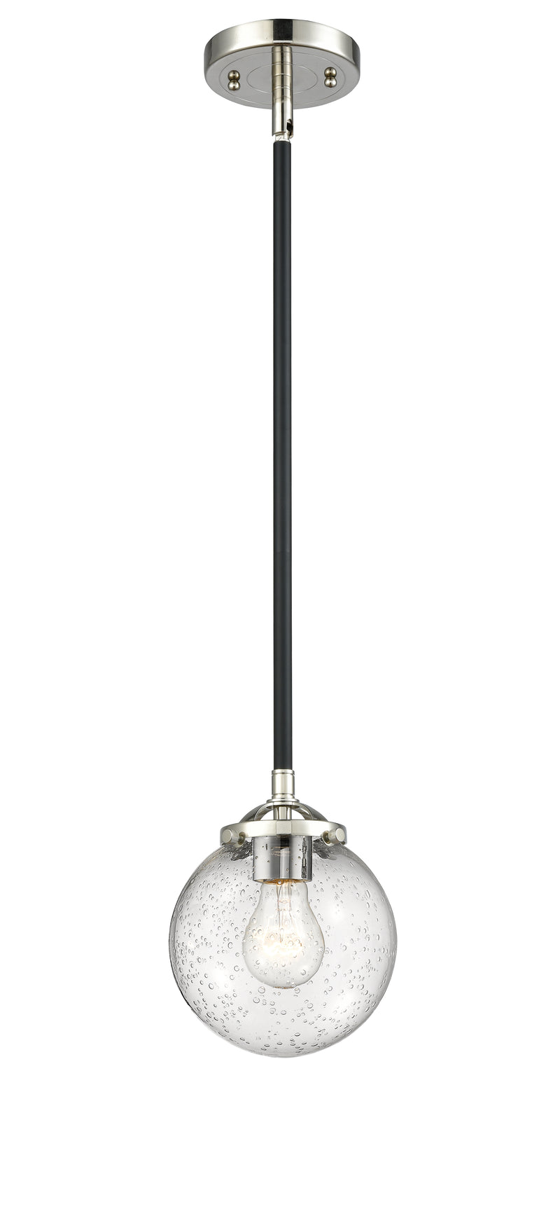 Innovations Lighting Beacon 1-80 watt 6 inch Black Polished Nickel Mini Pendant with Seedy glass and Solid Brass Hang Straight Swivel 2841SBPNG2046