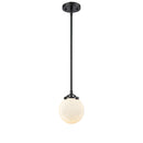 Beacon Mini Pendant shown in the Oil Rubbed Bronze finish with a Matte White shade