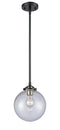 Innovations Lighting Beacon 1-100 watt 8 inch Oil Rubbed Bronze Mini Pendant with Clear glass and Solid Brass Hang Straight Swivel 2841SOBG2028