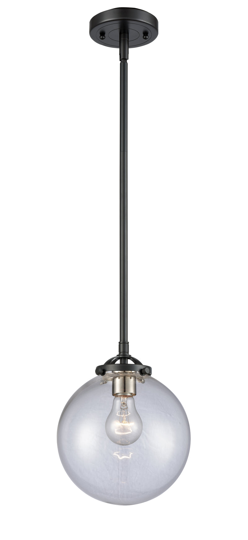 Innovations Lighting Beacon 1-100 watt 8 inch Oil Rubbed Bronze Mini Pendant with Clear glass and Solid Brass Hang Straight Swivel 2841SOBG2028