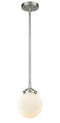 Innovations Lighting Beacon 1-80 watt 6 inch Brushed Satin Nickel Mini Pendant with Gloss White glass and Solid Brass Hang Straight Swivel 2841SSNG2016