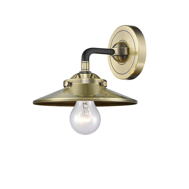 Railroad Sconce shown in the Black Antique Brass finish with a Antique Brass shade