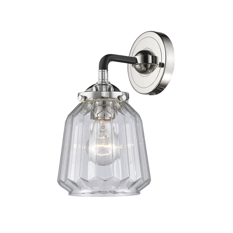 Chatham Sconce shown in the Black Polished Nickel finish with a Clear shade