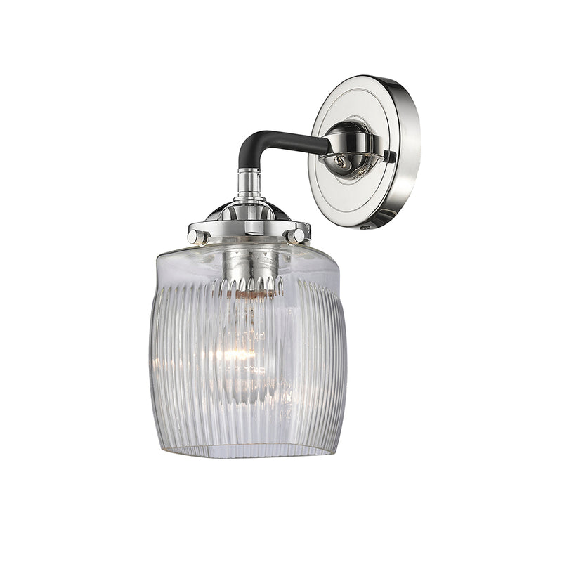 Colton Sconce shown in the Black Polished Nickel finish with a Clear Halophane shade