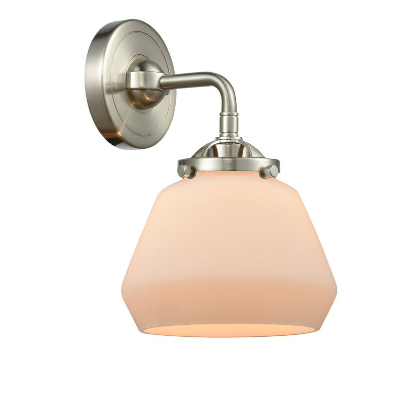 Fulton Sconce shown in the Brushed Satin Nickel finish with a Matte White shade