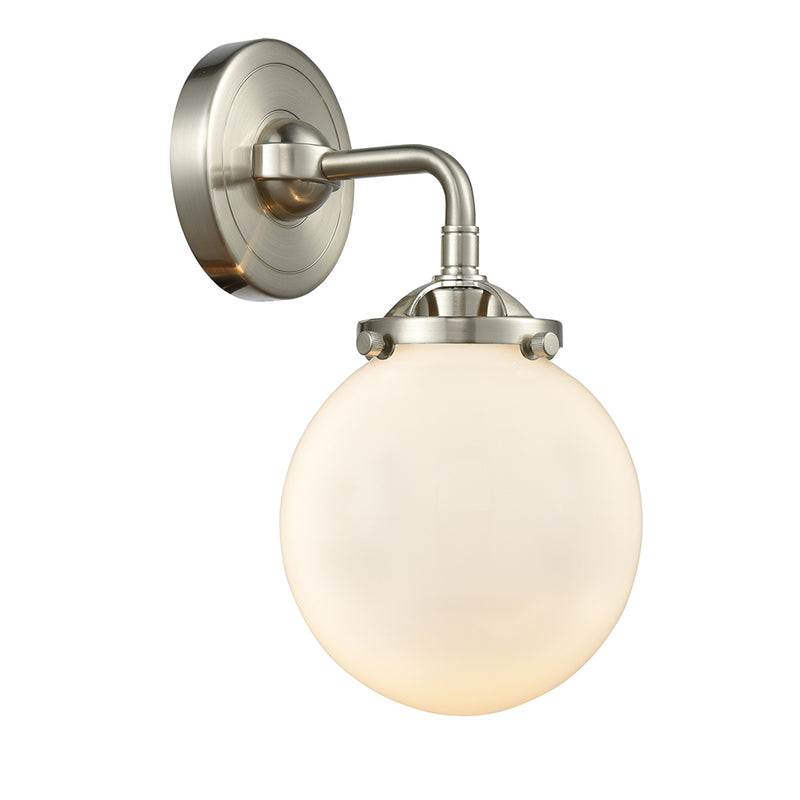 Beacon Sconce shown in the Brushed Satin Nickel finish with a Matte White shade