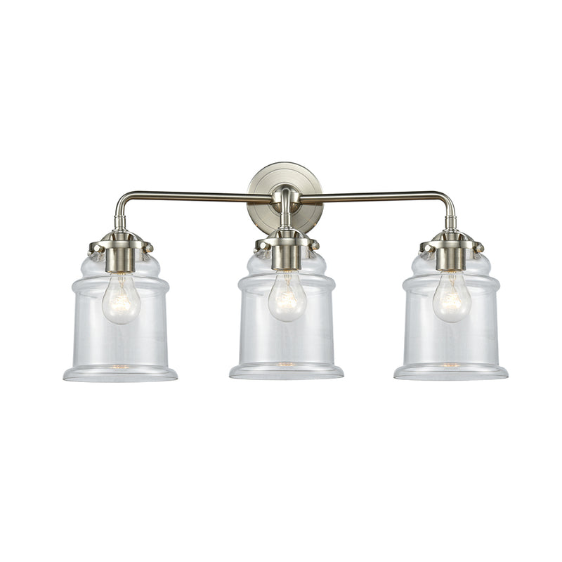 Canton Bath Vanity Light shown in the Brushed Satin Nickel finish with a Clear shade