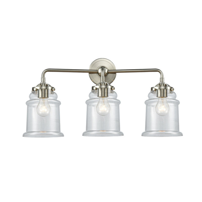 Canton Bath Vanity Light shown in the Brushed Satin Nickel finish with a Clear shade