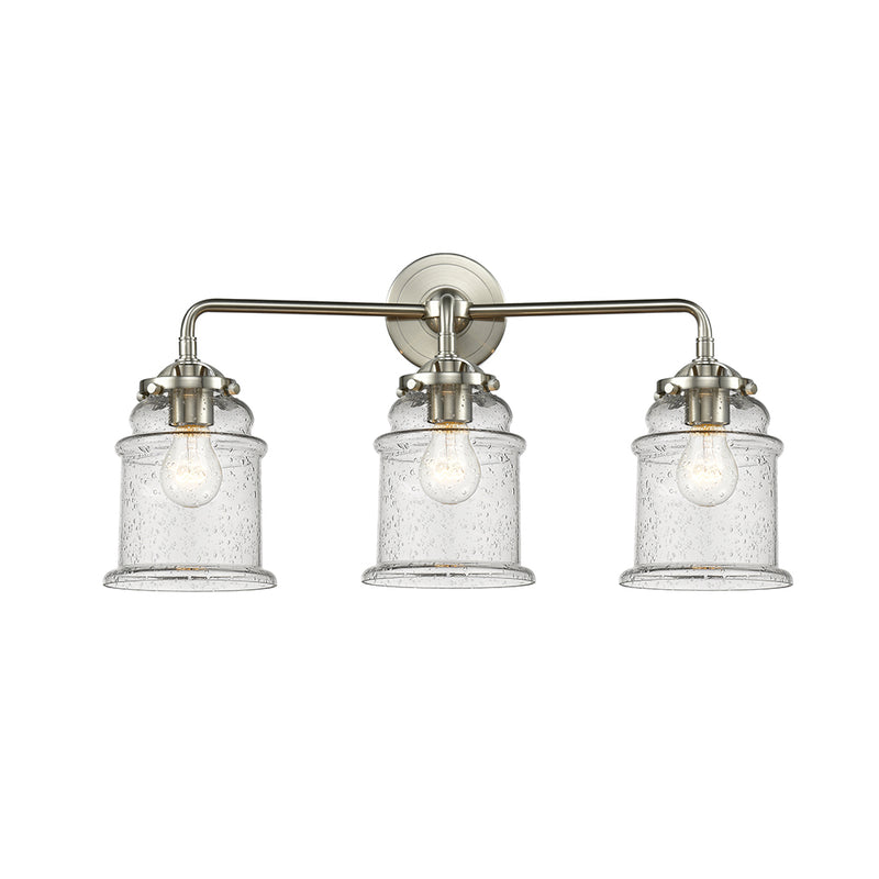 Canton Bath Vanity Light shown in the Brushed Satin Nickel finish with a Seedy shade
