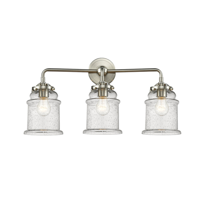 Canton Bath Vanity Light shown in the Brushed Satin Nickel finish with a Seedy shade
