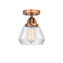 Fulton Semi-Flush Mount shown in the Antique Copper finish with a Clear shade