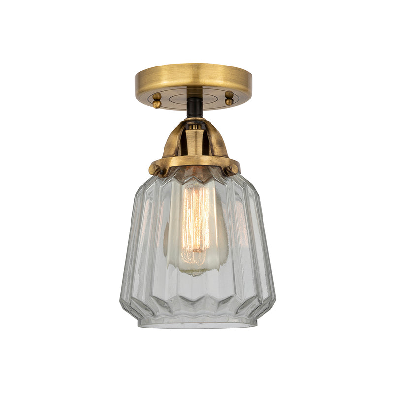 Chatham Semi-Flush Mount shown in the Black Antique Brass finish with a Clear shade