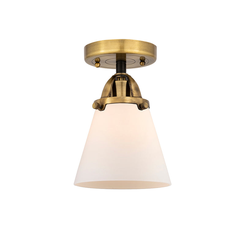 Cone Semi-Flush Mount shown in the Black Antique Brass finish with a Matte White shade