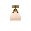 Fulton Semi-Flush Mount shown in the Brushed Brass finish with a Matte White shade