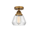 Fulton Semi-Flush Mount shown in the Brushed Brass finish with a Clear shade