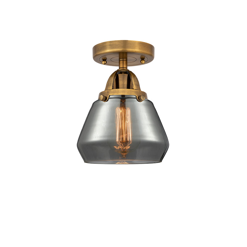 Fulton Semi-Flush Mount shown in the Brushed Brass finish with a Plated Smoke shade